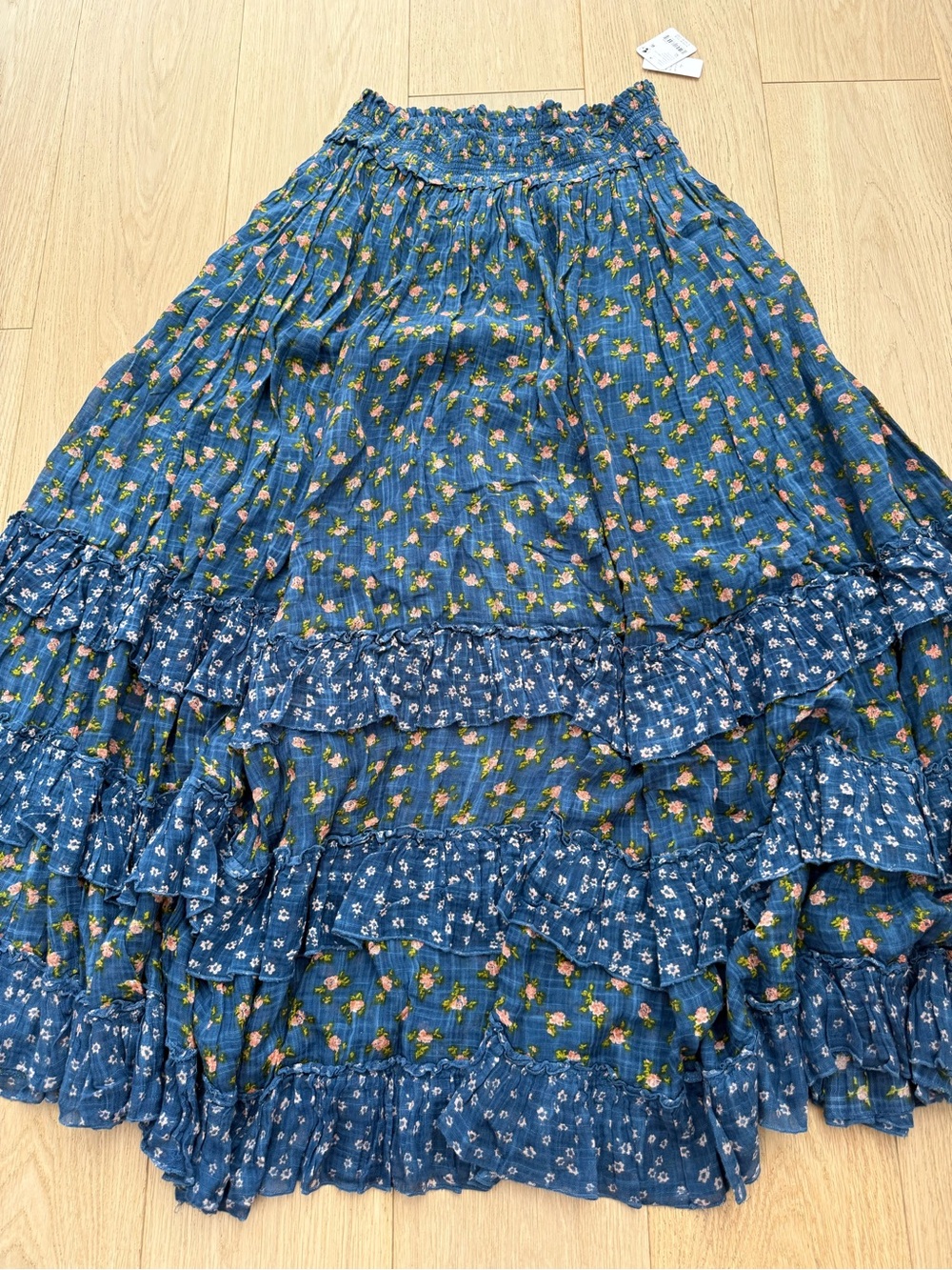 Free People Brynn Printed Maxi Skirt Chambray Combo XL Boho Floral Cottagecore - Picture 5 of 7